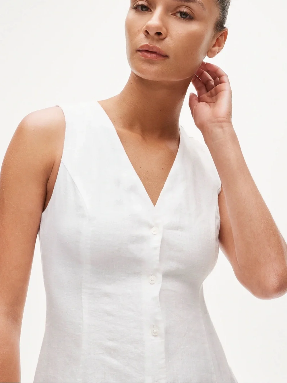 J. Crew White Sleeveless V-Neck Button-Front Mini Dress